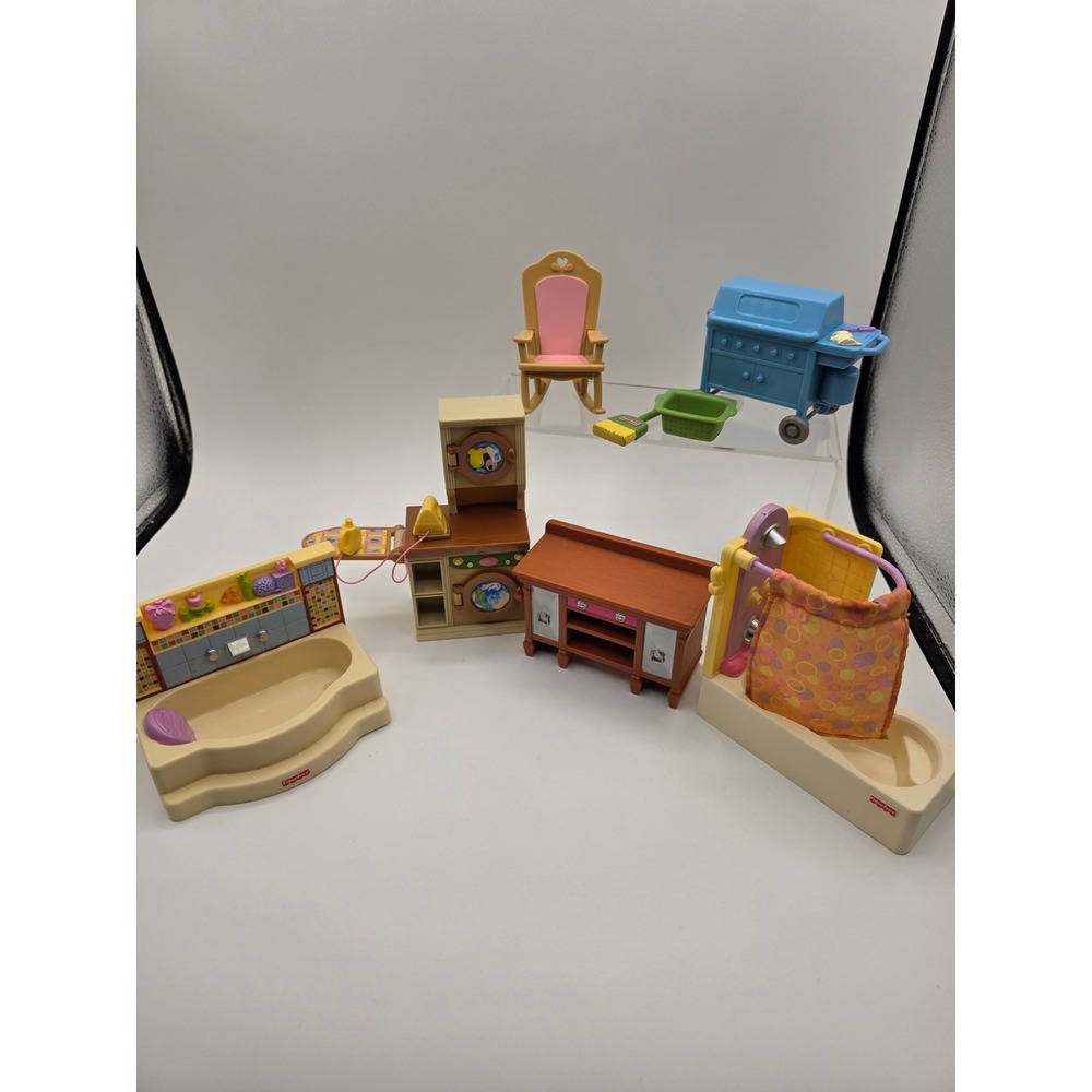Fisher-Price Loving Family Dollhouse Furniture Lot Laundry Bath Grill Rocker